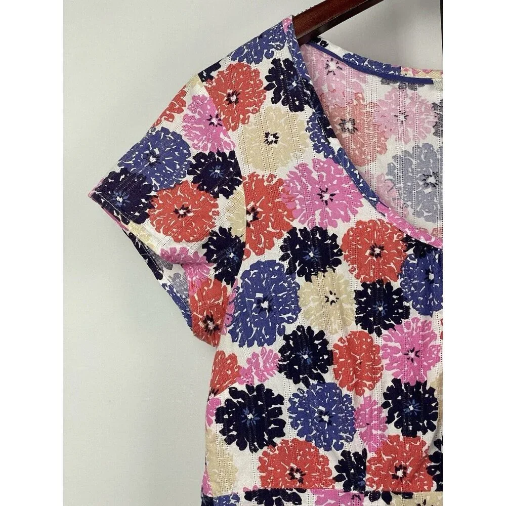 Boden Multicolor Floral Pointelle Knee Length Cotton‎ Scoop Neck  Dress Size 10R - Picture 2 of 6